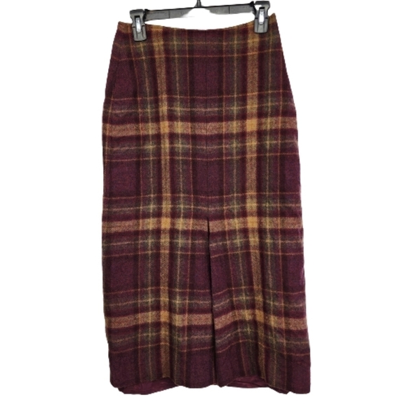 Vintage Jones New York Country 100% Wool Plaid Midi Skirt Size 6P Dark Acadamia - Picture 1 of 11